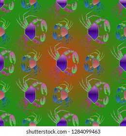 Lovely magian crab multicolor background seamless.