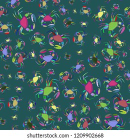 Lovely magian crab multicolored background seamless.