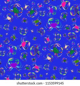 Lovely magic crab multicolored background seamless.