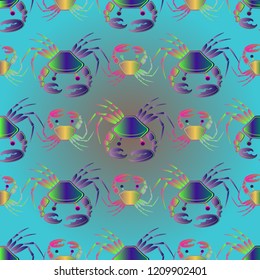 Lovely magical crab multicolored background seamless.