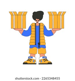 Lovely man holding boxes. Parcel and cargo transportation.