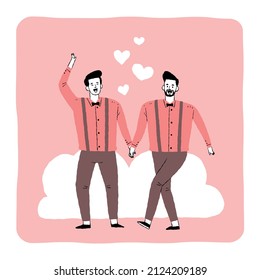 lovely men couple holding hand and walking together