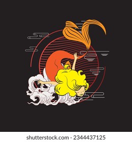 Lovely mermaid with little turtle, vector illustration, children artworks, wallpapers, posters, greeting cards prints.
