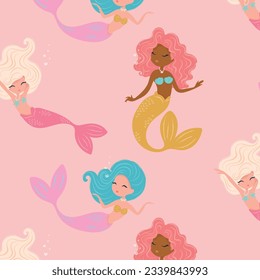 Lovely mermaid pattern, vector illustration for kids prints, wallpapers, fabrics, greeting cards.