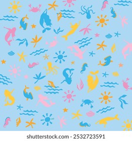 Lovely mermaid pattern, vector illustration for kids prints, wallpapers, fabrics, greeting cards