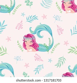 Lovely mermaid seamless pattern design, mermaid pattern for kids fashion, wallpapers, children products, girls swimsuits.