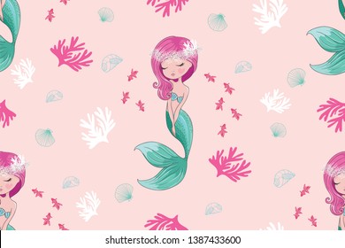 Lovely Mermaid Underwater Pattern Design