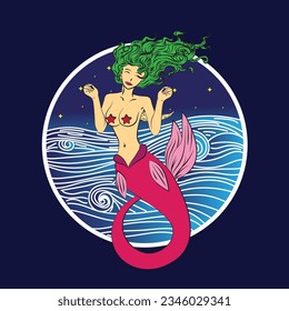 Lovely mermaid, vector illustration, children artworks, wallpapers, posters, greeting cards prints.