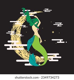 Lovely mermaid, vector illustration, children artworks, wallpapers, posters, greeting cards prints.