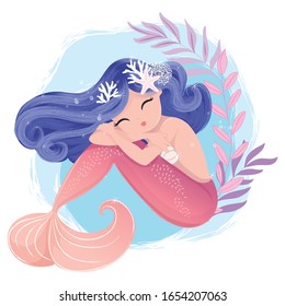 Lovely mermaid vector illustration, kids fashion artworks, t-shirt prints, greeting card graphics.