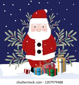 Lovely merry christmas background with a christmas tree and cute santa
