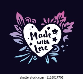 Lovely message in floral frame on black background. Vector illustration of cute heart wreath with simple flower and text. Doodle flat style design for card, web, site, print