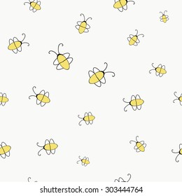 Lovely modern simple pattern. Cartoon seamless background. chaotically flying wasps