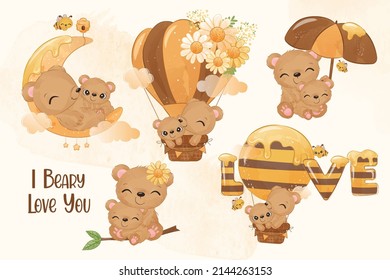 Lovely mommy and baby bear illustration