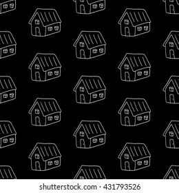 Lovely monochrome pattern with hand drawn houses. Cute vector monochrome pattern. Trendy seamless monochrome pattern for fabric, wallpapers, wrapping paper, cards and web backgrounds.