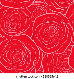 Lovely monochrome rose flowers in red colors. Vector seamless pattern. Can be used for festive greeting card, textil print or fabric.