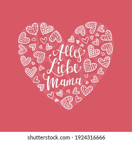 Lovely Mother's Day design in German "All the best Mom", cute heart and handlettering, vector design