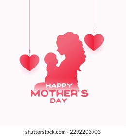 lovely mothers day greeting card with hanging style paper heart vector