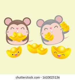 Lovely mouse with golden bar for lunnar new year decoration in banner, poster, bandroll,backdrop design.