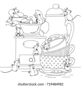 Lovely mouses are praying for coffee.