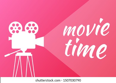 Lovely movie time concept layout with film projector and text area with sample title in retro western font. Vector illustration.