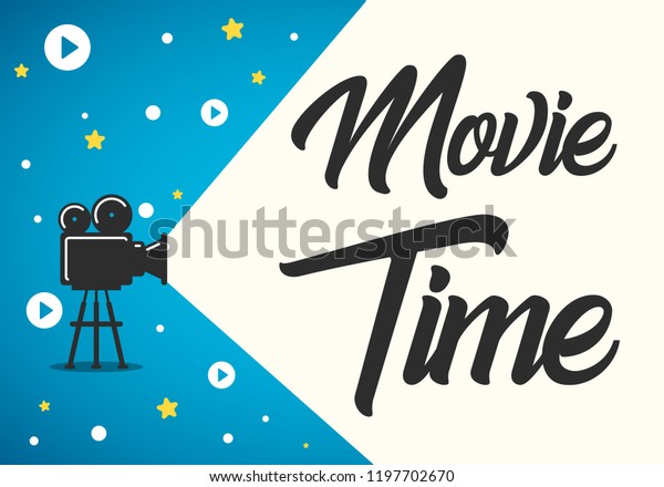 Lovely movie time concept layout with film projector and text area with sample title in retro western font. Cool cinema poster, leaflet or banner template with detailed retro projector with film reels