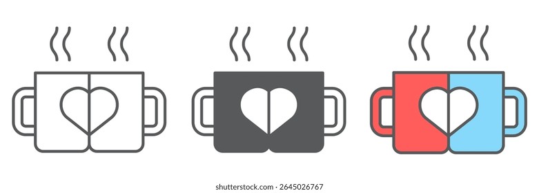Lovely mugs icon collection, valentines day and cafe, mug with heart sign vector set graphics, editable stroke linear icon, eps 10