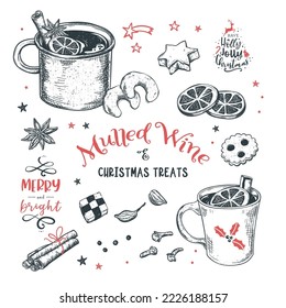 Lovely Mulled Wine illustrations with christmas cookies and ingredients, great for Menus, banners, wallpapers - vector design