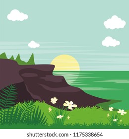 Lovely nature landscape illustration, with stylish flat design, suitable for game background, banner, flyer and other