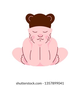 Lovely Newborn Baby in Bear Cap Sleeping. Vector Illustration.