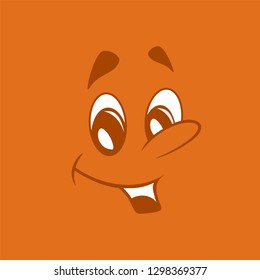 Lovely nice attractive face on a orange background. Smilie boy laughs and looks at us. Flat design.