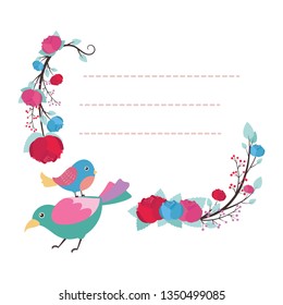 Lovely notepad template with bird and flower design