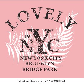 lovely nyc palm leaf graphic design vector art