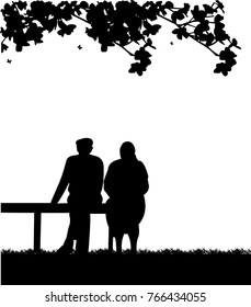 Lovely old couple sitting on bench in park, one in the series of similar images silhouette