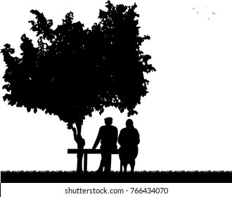 Lovely Old Couple Sitting On Bench In Park, One In The Series Of Similar Images Silhouette