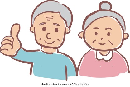 lovely old couple thumbs up illustration hand drawn