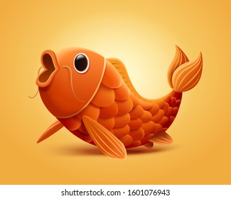 Lovely open mouth carp fish illustration isolated on yellow background