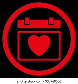 Lovely Organizer Date vector icon. Style is flat rounded symbol, red color, rounded angles, black background.