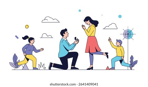 A Lovely Outdoor Family Setting Illustrating a Marriage Proposal with Family Present