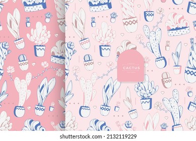 lovely outline cactus and succulent pattern design
