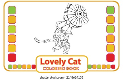 Lovely outline illustration with a cat with ornaments. Perfect for coloring book or page for kids or adults.