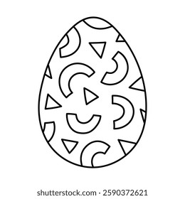 Lovely outline painted egg with geometric shapes pattern for Easter egg hunt. Trendy egg with circles, triangle ornament for religious springtime holiday, funny game. Cute hand drawn doodle.
