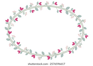 Lovely Oval Circle Borders Frame Or Wreath With Love Pink Flowers And Leaves