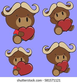 lovely oxen baby cartoon heart set in vector fomat