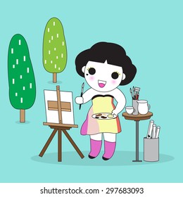 Lovely Painter Behind The Easel illustration