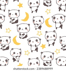 Lovely Pandas, moon and stars good nights pattern