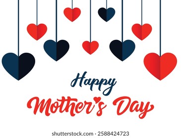 Lovely paper art drawing Happy Mothers Day card. Mom and baby on white background with love. Trendy Mother's Day card, banner, poster, flyer, label or cover with flowers frame, abstract floral pattern