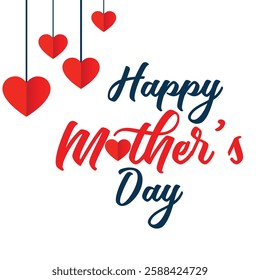 Lovely paper art drawing Happy Mothers Day card. Mom and baby on white background with love. Trendy Mother's Day card, banner, poster, flyer, label or cover with flowers frame, abstract floral pattern