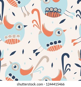 Lovely pattern with birds for kids. Vector illustration. Scandinavian style pattern template for fabric, wrapping, textile.
