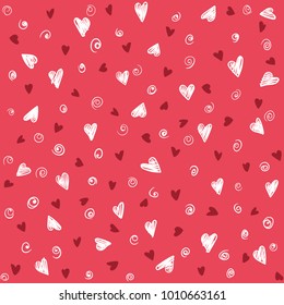 Lovely pattern with hand drawing hearts. Vector holiday background. Valentine's Day. Gift wrap, print, cloth, cute background for a card.